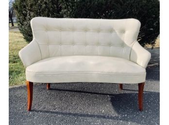 Vintage White Buttonback Settee - Upholstered In Leather?