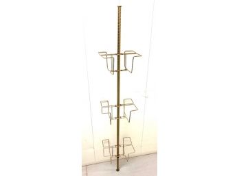 Vintage Mid-century Brass-tone Tension Rod Magazine Rack