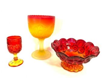 Trio Of Ambering Vintage Glassware