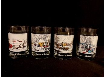 Currier And Ives Vintage Set Of Four OID Fashion Glasses