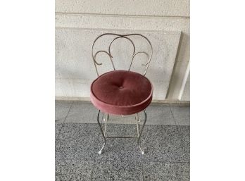 Vintage Mid-century Koch Original Chrome And Rose Mauve Upholstered Vanity Stool