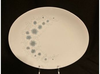 Vintage Atomic Melmac Serving Platter With Silver And Teal Starburst Pattern