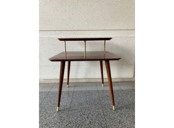 Fabulous Atomic 1950s Two-tier Veneer Over Wood Peg Leg Side Table