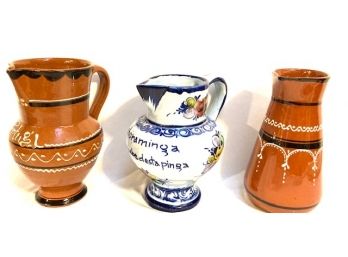 Trio Of Vintage Portuguese Pottery Pitchers