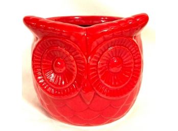 Fantastic Red Ceramic Owl Planter