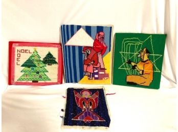 Collection Of Religious/cultural Vintage Yarn Art Tapestries