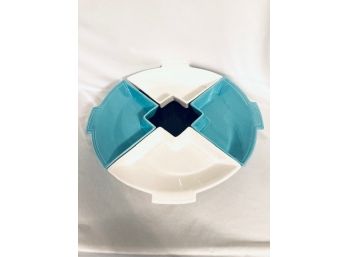 Amazing Mid-century Modern California Pottery Teal And White Lady Susan Server