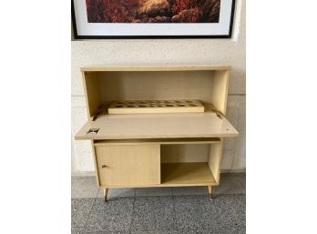 Mid-century Drop Leaf Bar Cabinet With Peg Legs And Brass Detail