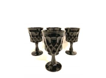 Sensational Set Of Four Black Glass Goblets