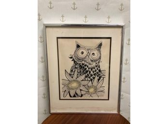 Vintage Framed Signed And Numbered Owl Wood Block Wall Hangings