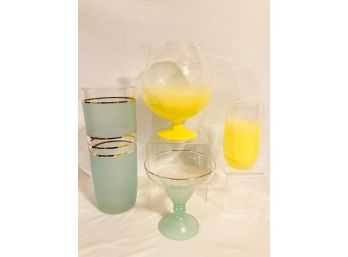 Collection Of Vintage MCM Frosted Glassware Including Blendo