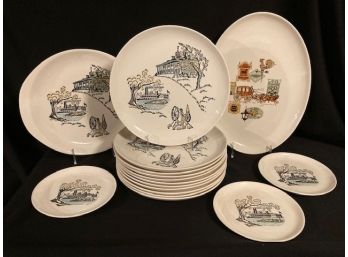 Collection Of Hand-decorated Dinnerware With Colonial Motif By Stetson