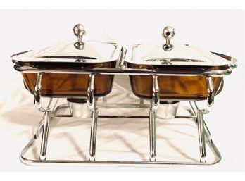 Vintage Mid-century Anchor Hocking Dual Glass Casserole Chopping Dish