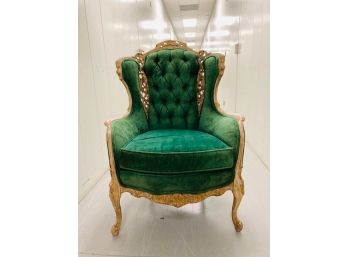 Victorian French Provincial Distressed Arm Chair With Dark Green Velvet.