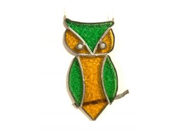 Green And Amber Vintage Owl Sun Catcher