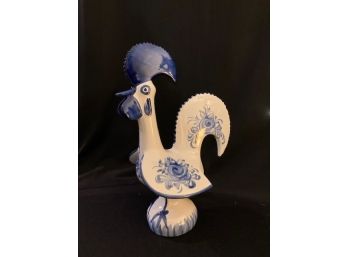 Vintage Blue And White Hand-painted Rooster From Portugal