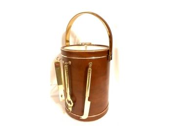 Swanky Vintage Faux Leather And Gold Tone Ice Bucket With Accessories