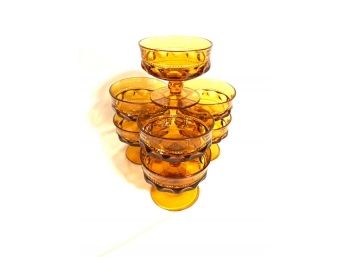 Vintage Mid-century Modern Color Crown Gold (honey) Champagne/tall Sherbet Glasses By Colony - 7 Pieces