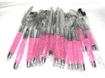 Fun And Funky Pink Bubble Acrylic And Stainless Steel Flatware