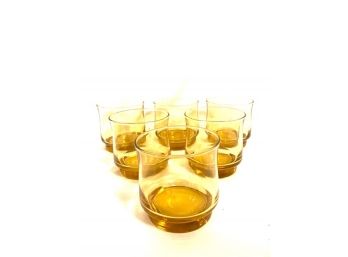 Set Of Six Vintage Amber Glass Rocks/whiskey Glasses