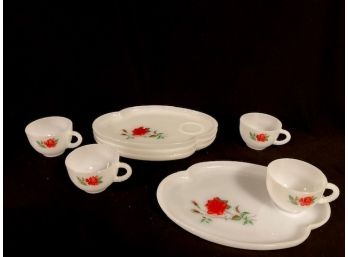 Vintage Mid-century Milk Glass Set - Rose Motif