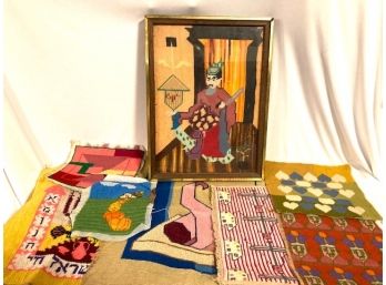 Large Assortment Of Vintage Yarn Art Tapestries - 8 Pieces