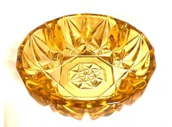 Vintage Mid-century Modern Amber Diamond Design Glass Ashtray