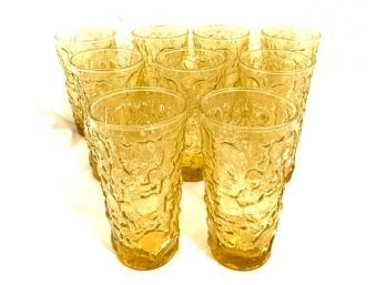 Vintage Mid-century Modern Anchor Hocking Milano Tumbler Set In Amber