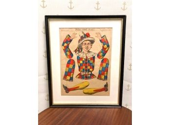 Vintage Framed 'Paillasse (pantin)' Jester Paper Doll Wall Hanging