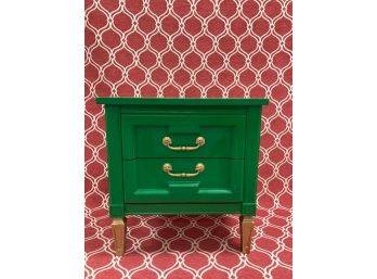 Vintage Mcm Painted Green And Gold Nightstand - Attributed To Bassett Furniture.