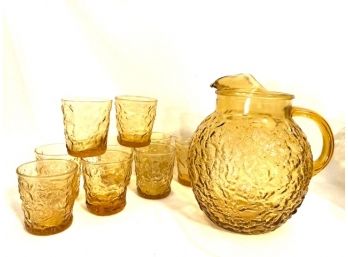 Vintage Mid-century Modern Anchor Hocking Mikino Juice Set In Honey Gold