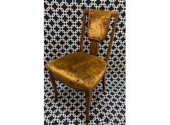 Solid Wood Vintage Side Chair With Olive Crushed Velvet Upholstery