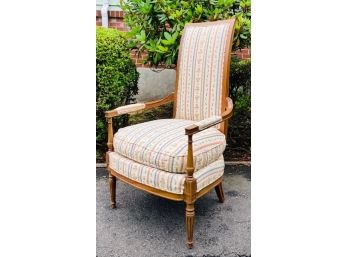 Vintage MCM Striped Floral High Back Arm Chair.