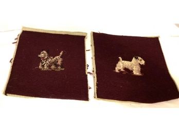 Pair Of Vintage Wool Needlepoint Tapestries Depicting Dogs