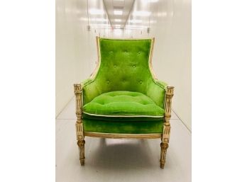 Vinatge Bergere Louis XVI Arm Chair In Kelly Green Crushed Velvet