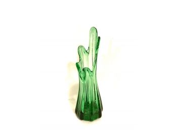 Vintage Mid-century Green Stretch Glass Vase