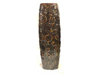 Tall Textured Brown Glaze Squared Vase