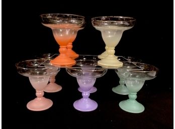 Incredible Set Of Ten Blendo Multi-color Margarita Glasses By West Virginia Glass Company