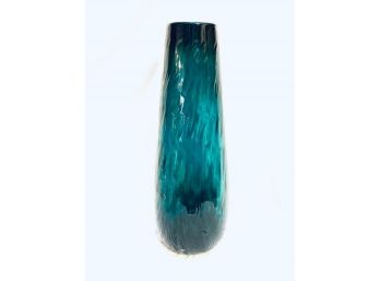 Vintage Mid-century Teal Art Glass Optic Vase By Empoli