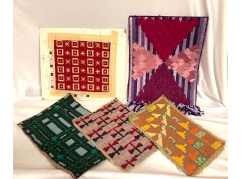 Collection Of Five Vintage Geometric Yarn Tapestries