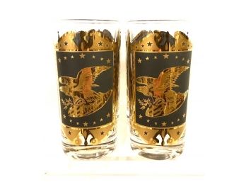 Fantastic Swanky Gold And Black Bicentennial Eagle Tumblers - Set Of 4