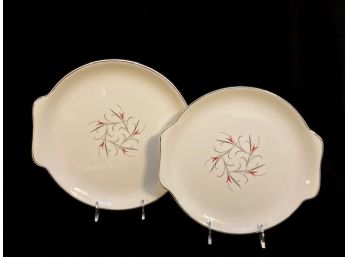 Pair Of Vintage Mid-century Modern Salem Serenade Two-handled Cake Plates