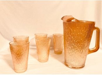 Vintage Mid-century Marigold Luster Beverage Set By Jeanette Glass