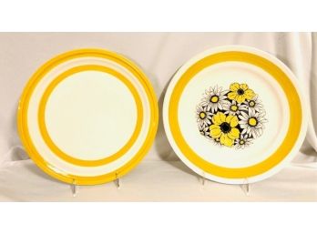 Two Complementary Muted-yellow Mid-century Modern Charger/serving Plates