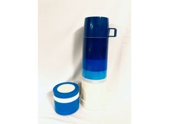 Two Vintage Blue Thermos Containers