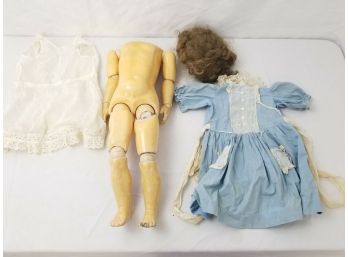 Antique DRP Germany Bisque Doll Body, Hair, Undergarments, & Dress.