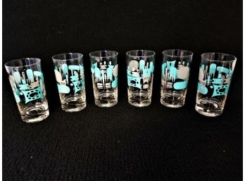 6 Vintage Blue Heaven Glasses