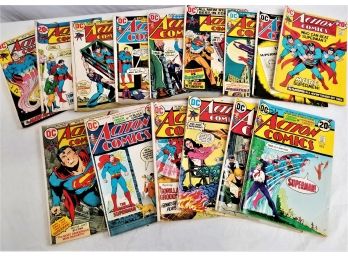 Fifteen 20 Cent Action Comics DC Superman Comic Books 1972-1973  #414, #416 To #426, #428, #429, #430