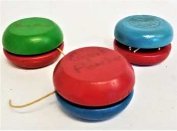 2 Vintage Duncan Wood Beginners Yoyo's & 1 Vintage Fli-Back Wood Yoyo