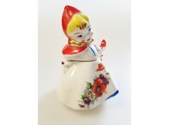 1940's Hull Pottery Little Red Riding Hood Mustard Jar With Spoon